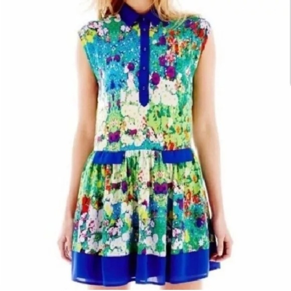 L'Amour Nanette Lapore | Watercolor Vibrant Floral Garden Whimsy Mini Dress XS - Picture 1 of 9